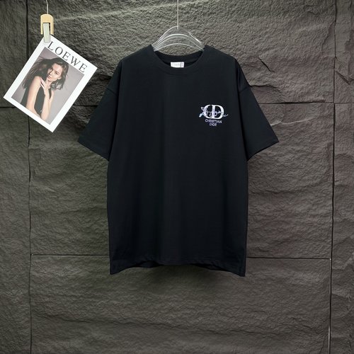 Dior Diamond-Studded Letter Print Cotton Tee