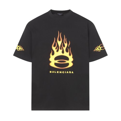 Balenciaga Short Sleeve T-Shirt with Cracked Flame Logo