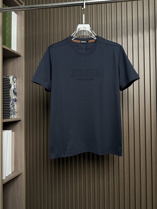 Zegna Navy Round Neck Short Sleeve T-Shirt, Original Design
