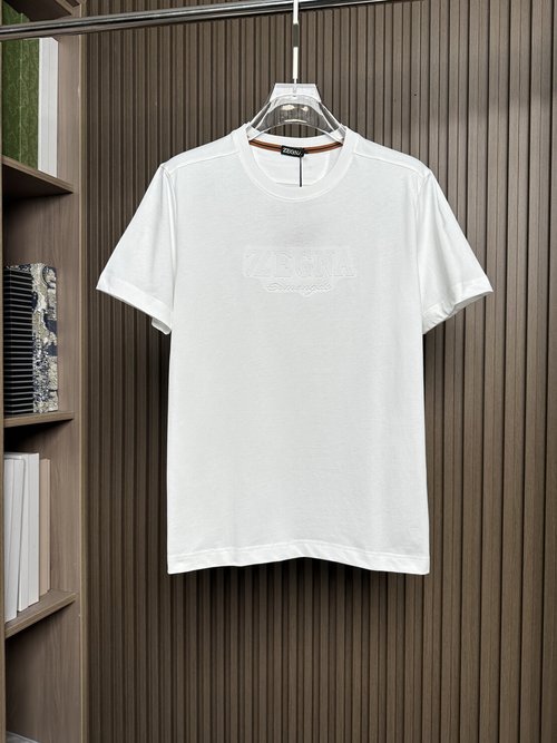 Zegna White Round Neck Short Sleeve T-Shirt, Original Design