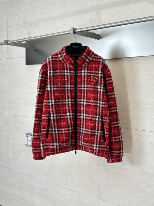 Burberry Equestrian Logo Patch Checked Lamb Jacket