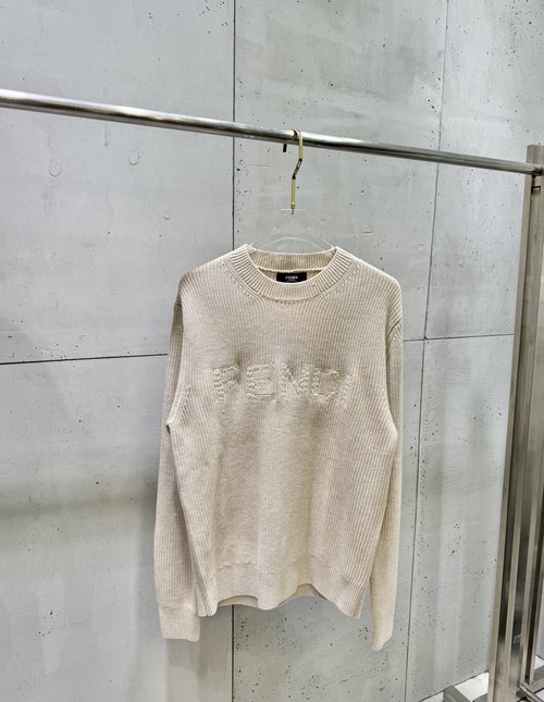 Fendi Wool Long-Sleeved Sweater with Letter Embroidery