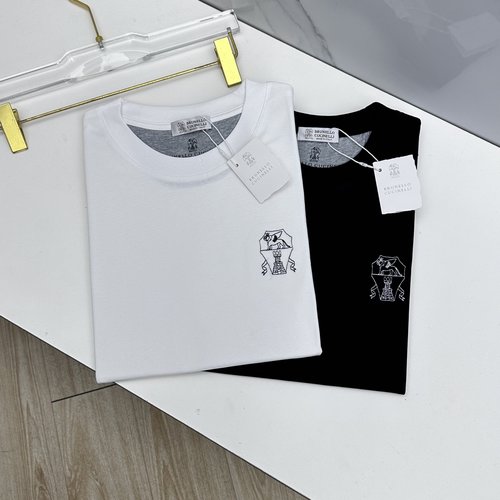 Brunello Cucinelli Short-Sleeve T-Shirt with Retro Embroidery