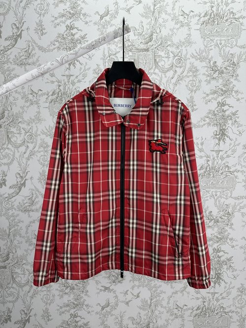 Burberry Equestrian Logo Checked Jacket with Hood