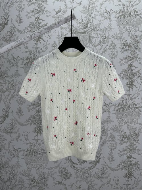 Dior Multicolor Pattern Embroidered Knit Short Sleeve