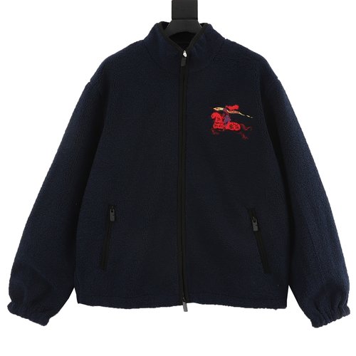 Burberry Teddy Furry Coat with Embroidered Patches