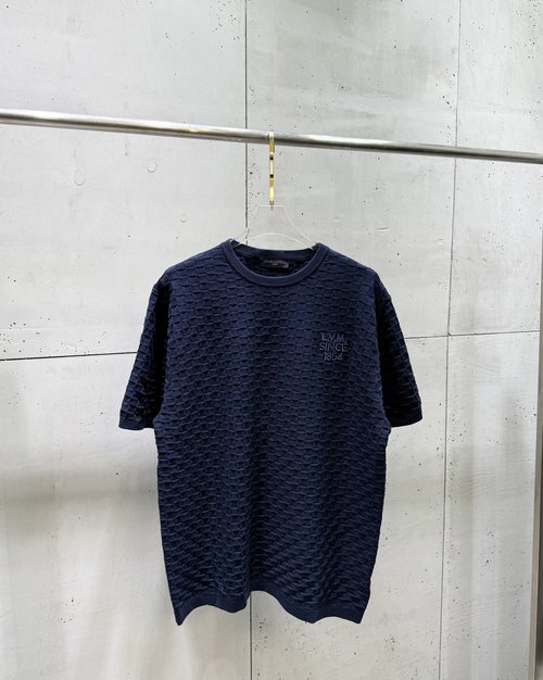 Louis Vuitton Letter Embroidered Checkerboard Knitted T-Shirt