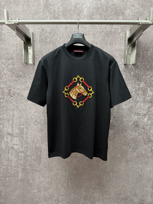 Gucci Cotton Short Sleeve Shirt with Horse Head Embroidery