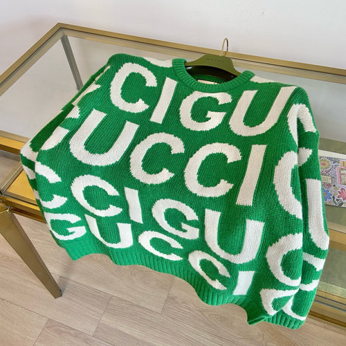 Gucci Green Wool Sweater with Distinctive Embroidery