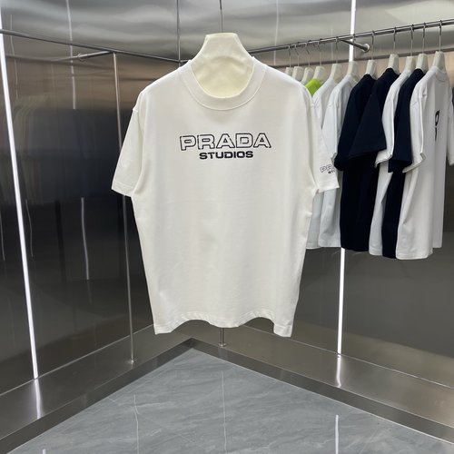 Prada Printed Ripped Round Neck Short Sleeve Tee