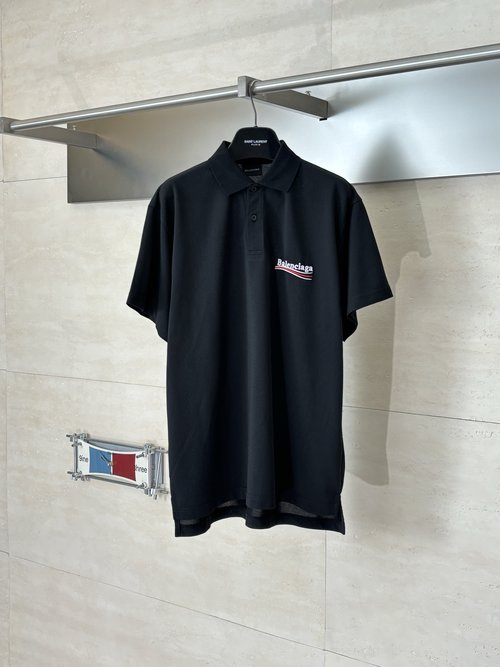 Balenciaga Logo Button Short Sleeve Polo Shirt