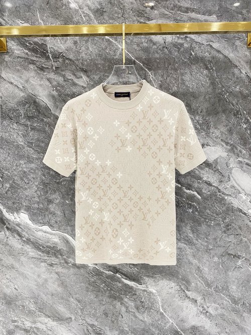 Louis Vuitton Embroidered Knit Round Neck Short Sleeve T-Shirt