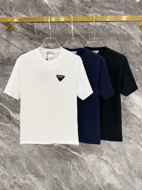 Prada 300g Embroidered Cotton Short Sleeve T-Shirt