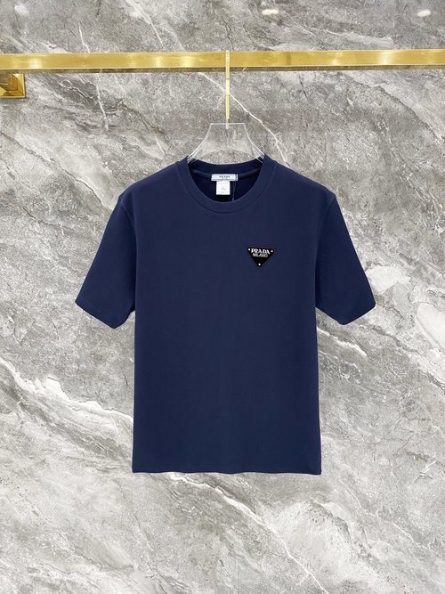 Prada 300g Embroidered Cotton Short Sleeve T-Shirt