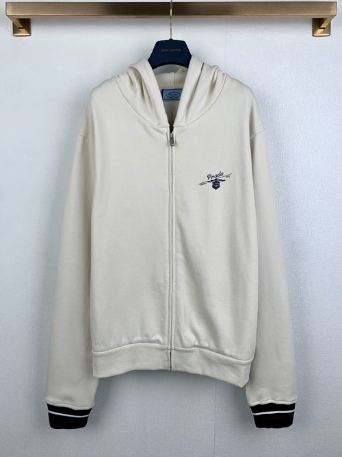 Prada College Print Logo Hooded Jacket with Special Fabric