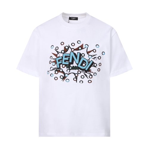 Fendi High-Quality Round Neck T-Shirt with Embroidered Logo