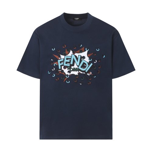 Fendi High-Quality Round Neck T-Shirt with Embroidered Logo