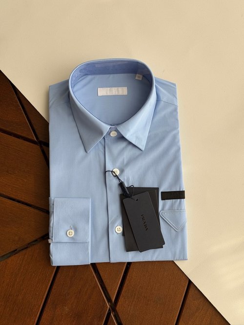 Prada Light Blue and White Spliced Shirt