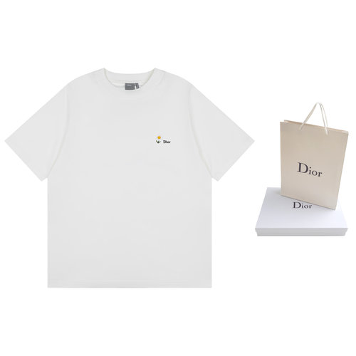 Dior White T-Shirt with Daisy Embroidery