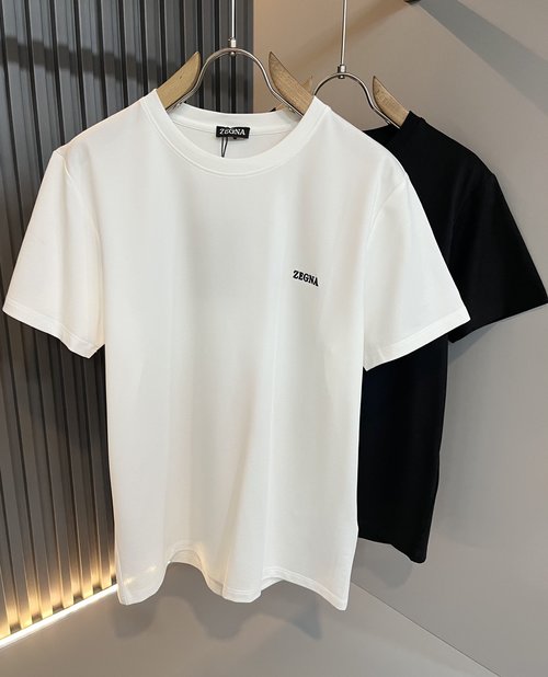 Zegna Classic Cotton Short-Sleeve Tee with Logo Embroidery