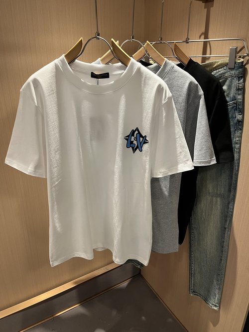 Louis Vuitton Trendy Cotton Short Sleeve Tee with Logo Design