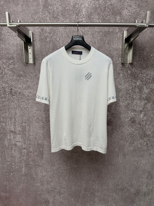 Louis Vuitton Knitted Cuff Logo Short Sleeve Crew Neck Shirt