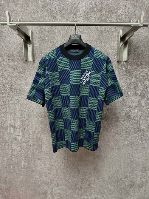 Louis Vuitton Checkerboard Knitted Jacquard Short Sleeve Shirt