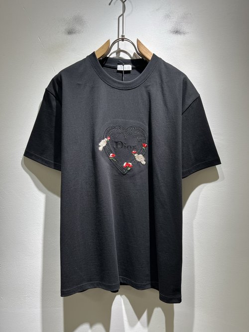 Dior Classic Solid-color Short-sleeved T-shirt with Logo Embroidery