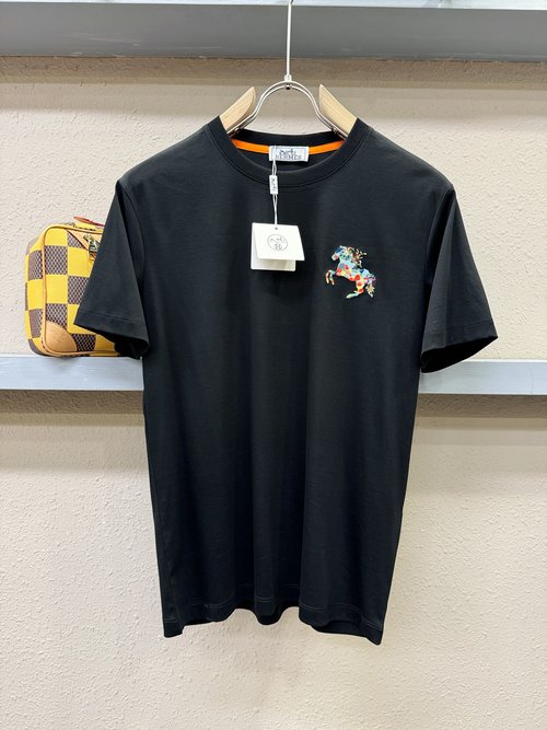 Hermes Luxurious Embroidered Tencel Short Sleeve