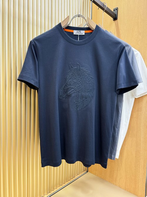 Hermes Luxurious Embroidered Tencel Short-Sleeved Blouse