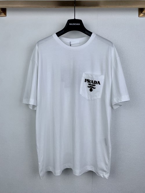 Prada Brush-Embroidered Solid Loose T-Shirt