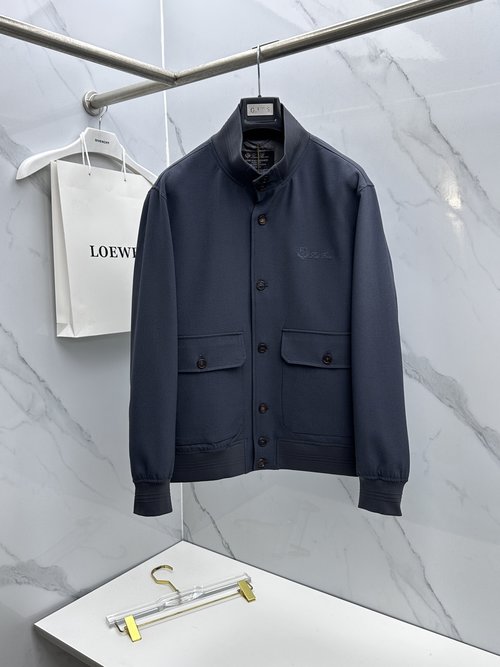 Loro Piana Elegant Stand - Collar Jacket with Unique Button Craftsmanship