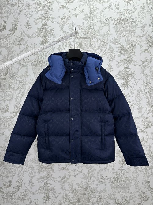 Gucci GG-Printed Hooded Coat with Metal Buttons