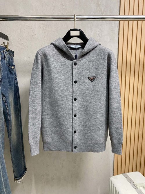 Prada Warm Wool Blend Cardigan with Classic Logo