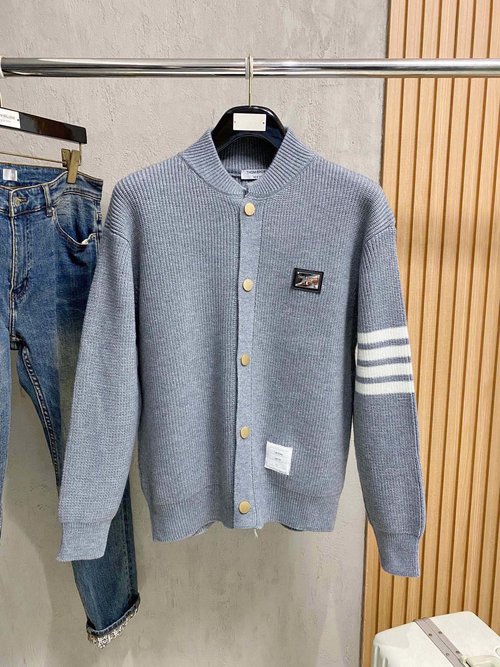 Thom Browne Warm Wool Blend Cardigan with Classic Logo