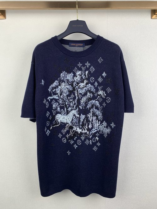 Louis Vuitton Wool Jacquard Short Sleeve T-Shirt, Requiring Dry Clean Only