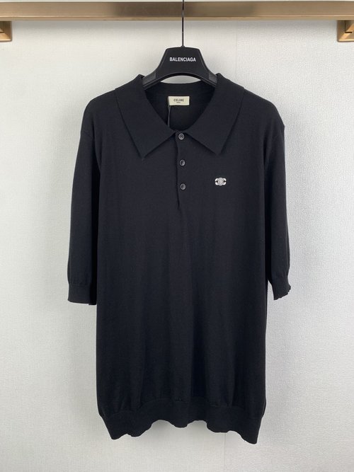 Celine Embroidered Logo Short Sleeve Pullover Polo Shirt