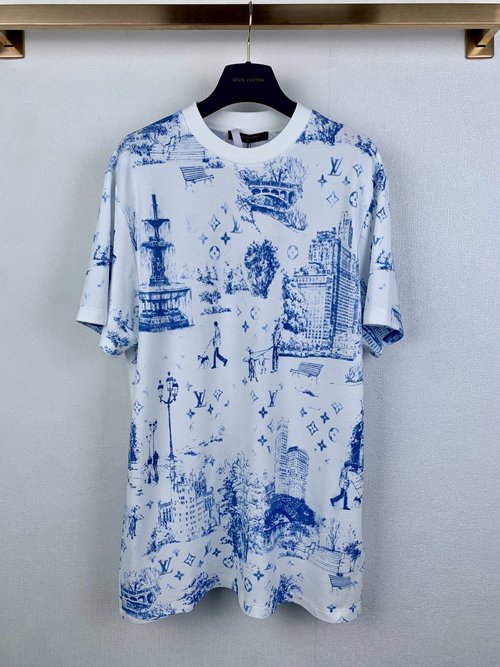 Louis Vuitton Printed Pique Cotton Short-sleeved T-shirt, Well-fitted
