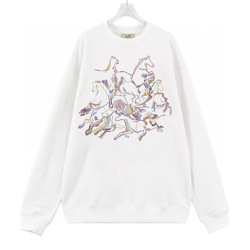 Hermes Cotton Long Sleeve Sweatshirt with Logo Print