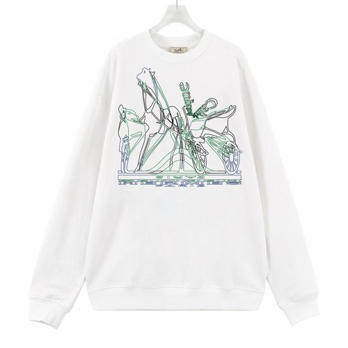 Hermes Cotton Pullover with Logo Print, Black & White