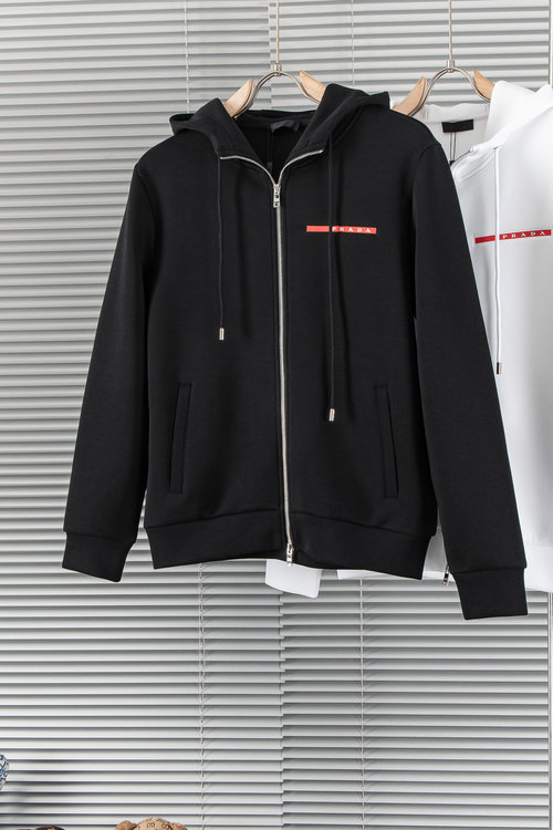 Prada Space Cotton Zipper Hoodie Jacket with Badge