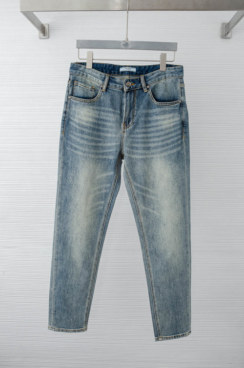 Prada Imported Denim Straight Jeans with Logo