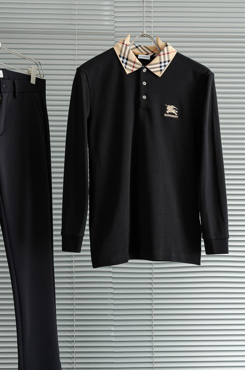 Burberry Solid Color Long-Sleeve Collared T-Shirt Suitable for All