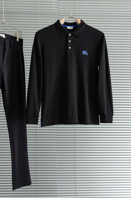 Burberry Solid Color Long-Sleeve Collared T-Shirt Suitable for All