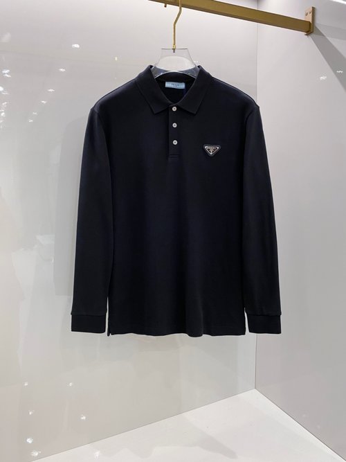 Prada Luxurious Long-sleeved Polo Shirt with Elegance