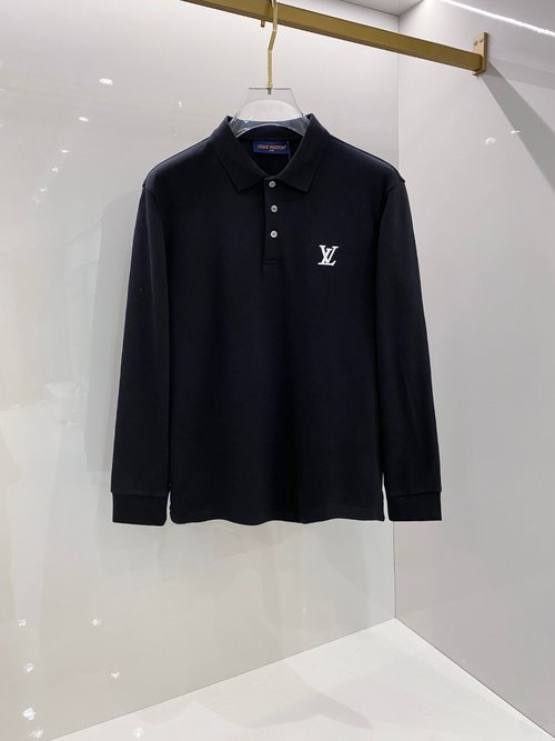 Louis Vuitton Luxury Long-Sleeve Polo Shirt with Egypt Cotton