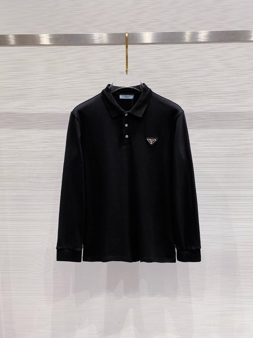Prada Elegant Long-Sleeve Polo Shirt with Luxury Feel