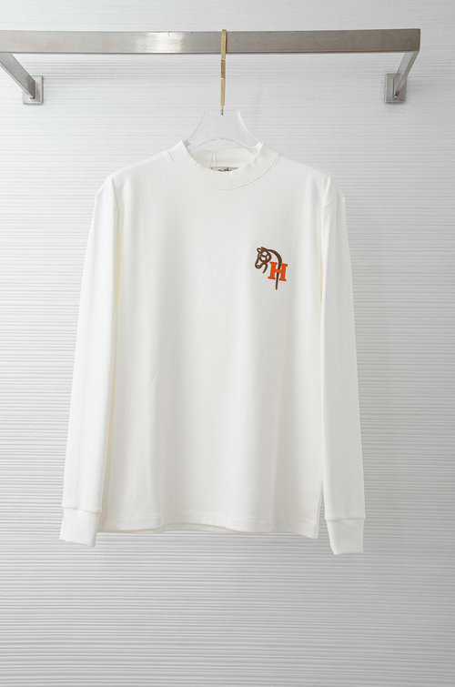 Hermes Embroidered Long - Sleeve T - Shirt with Fine Grid