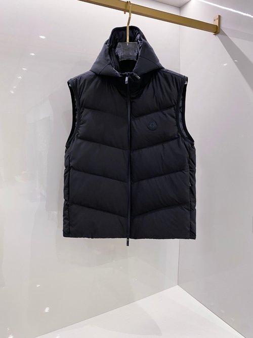 Moncler Removable Hood Down Vest with Logo Trim