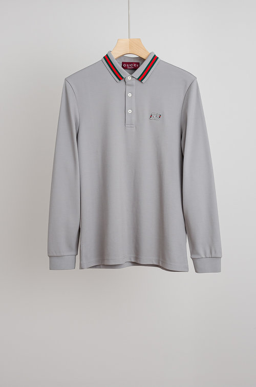 Gucci Soft and Comfortable Solid Color Long Sleeve Collared T-Shirt
